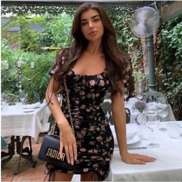 For Love & Lemons Biscotti Floral Silk Mini Dress Noir Rose - Picture 1 of 12